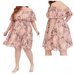 Torrid Chiffon Off-Shoulder Animal Print Skater Mini Dress Size 3X